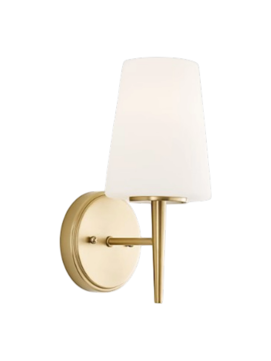 Applique murale Driscoll Maison Olive en laiton satiné avec abat-jour en verre opalin gravé, style années 60.