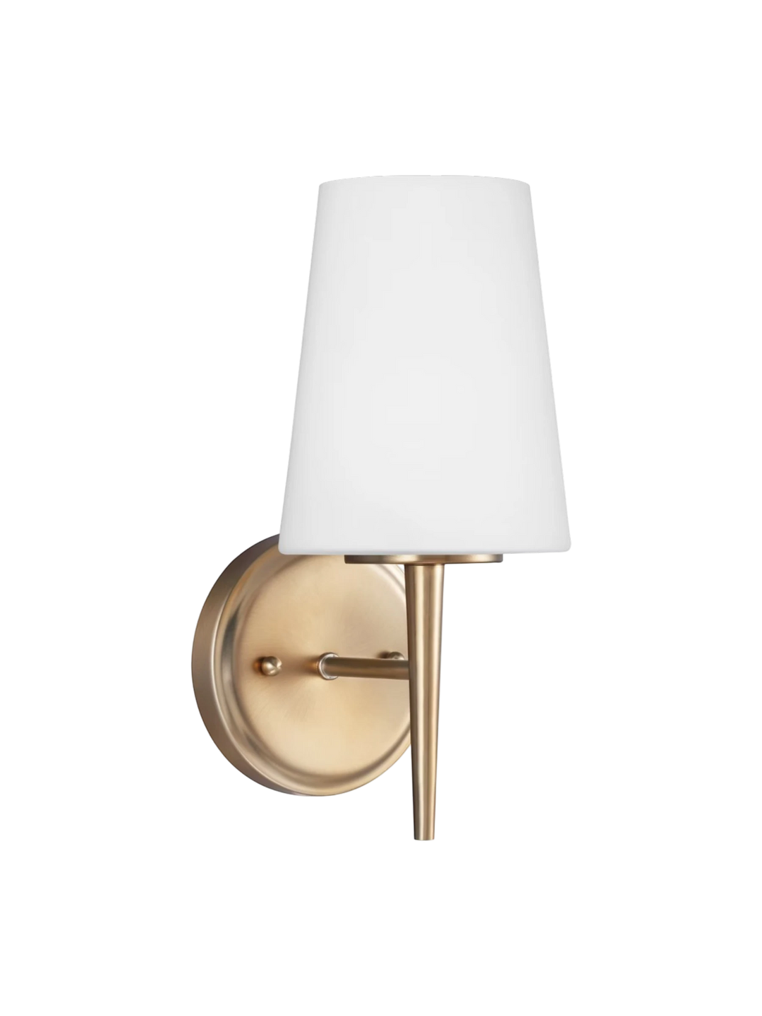 Applique murale Driscoll Maison Olive en laiton satiné et verre opalin, style années 60, éclairage doux.