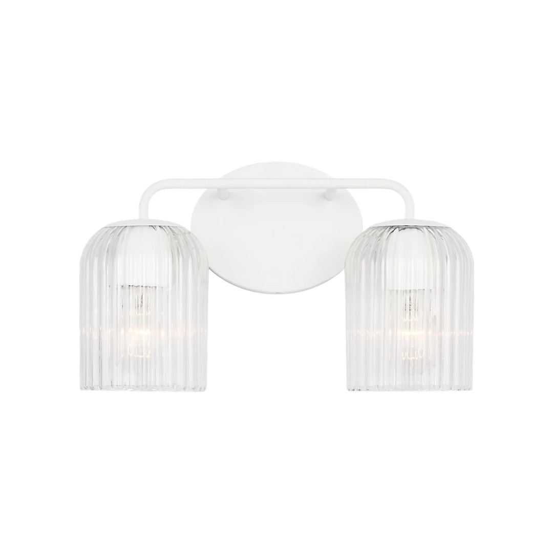 Applique murale double Maison Olive en métal blanc et verre strié transparent, design moderne.