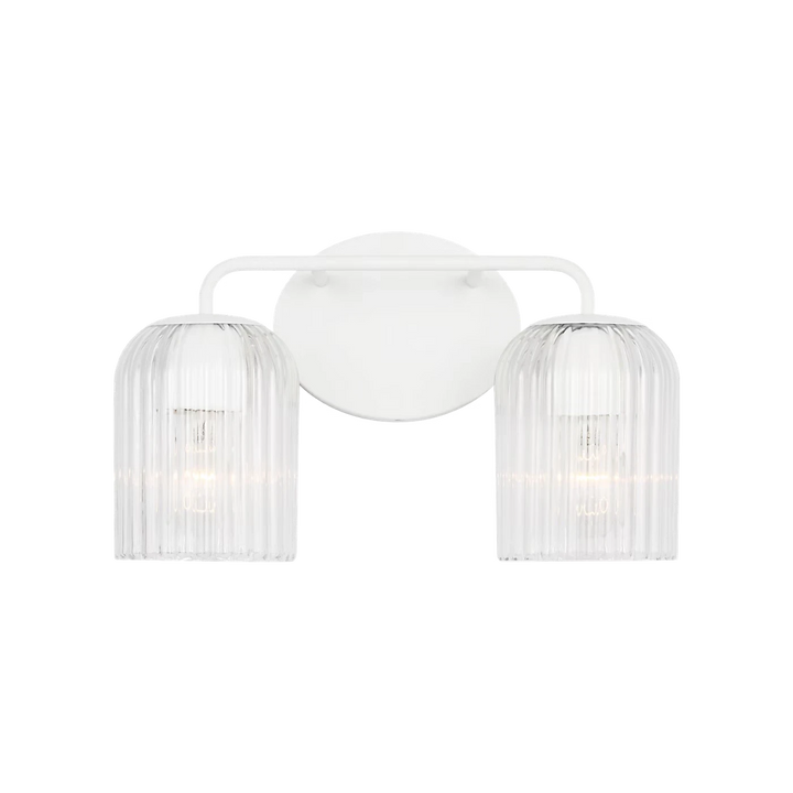 Applique murale double Maison Olive en métal blanc et verre strié transparent, design moderne.
