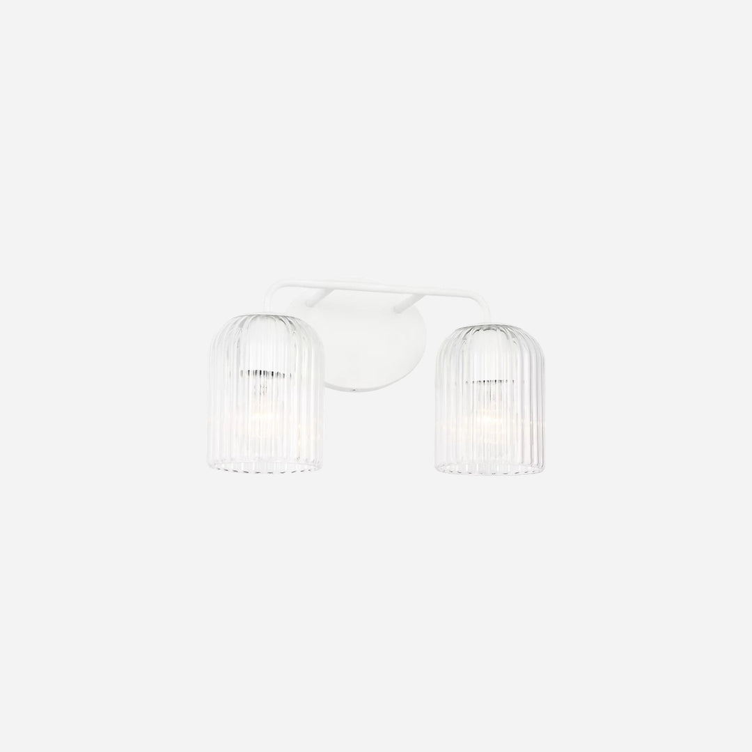 Applique murale double Maison Olive avec support ovale blanc et deux abat-jours cylindriques en verre strié transparent