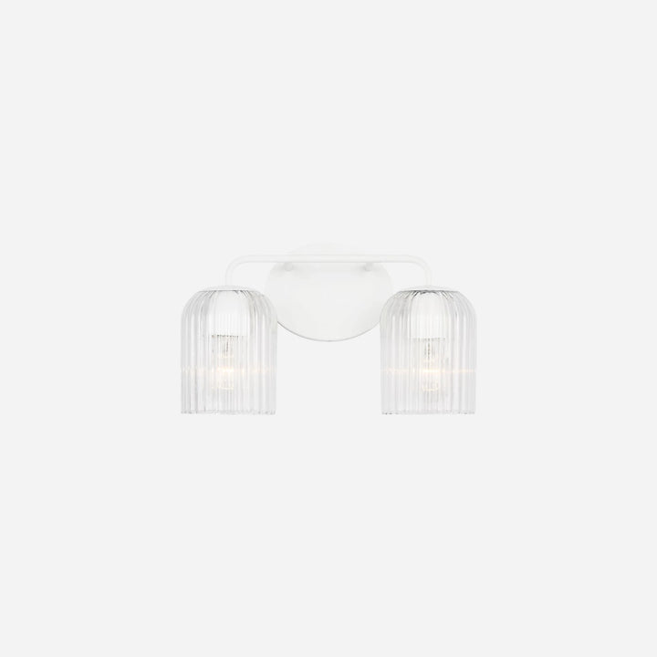 Applique murale double Maison Olive avec support blanc et deux abat-jours cylindriques en verre strié transparent