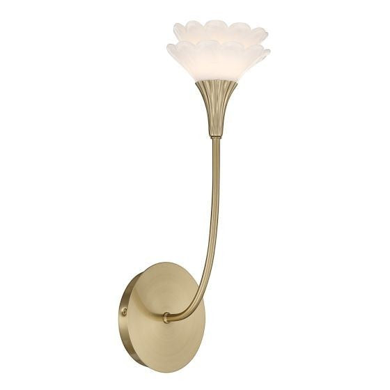 Applique murale Maison Olive en laiton brossé avec abat-jour en verre dépoli en forme de fleur élégante