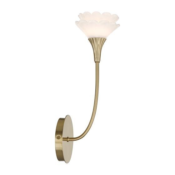 Applique murale Maison Olive en laiton brossé avec abat-jour en verre dépoli en forme de fleur élégante