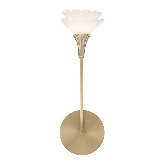 Applique murale Maison Olive en laiton brossé avec abat-jour en verre dépoli en forme de fleur élégante