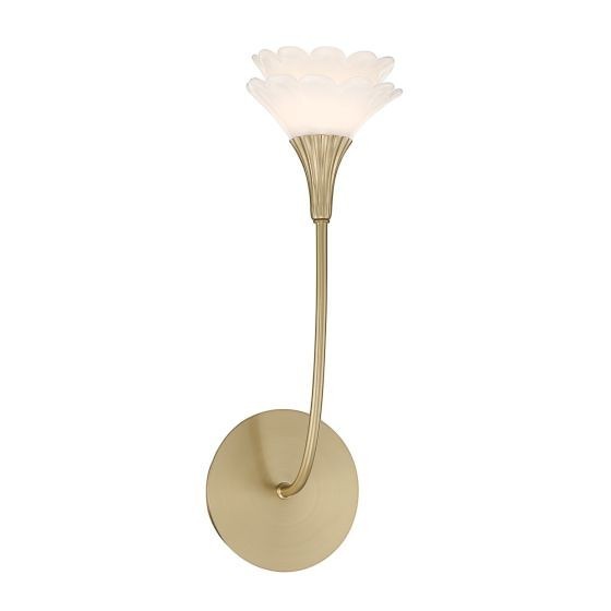 Applique murale Maison Olive en laiton brossé avec abat-jour en verre dépoli en forme de fleur élégante