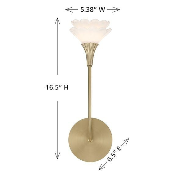 Applique murale Maison Olive en laiton brossé avec abat-jour en verre dépoli en forme de fleur, style élégant et moderne.