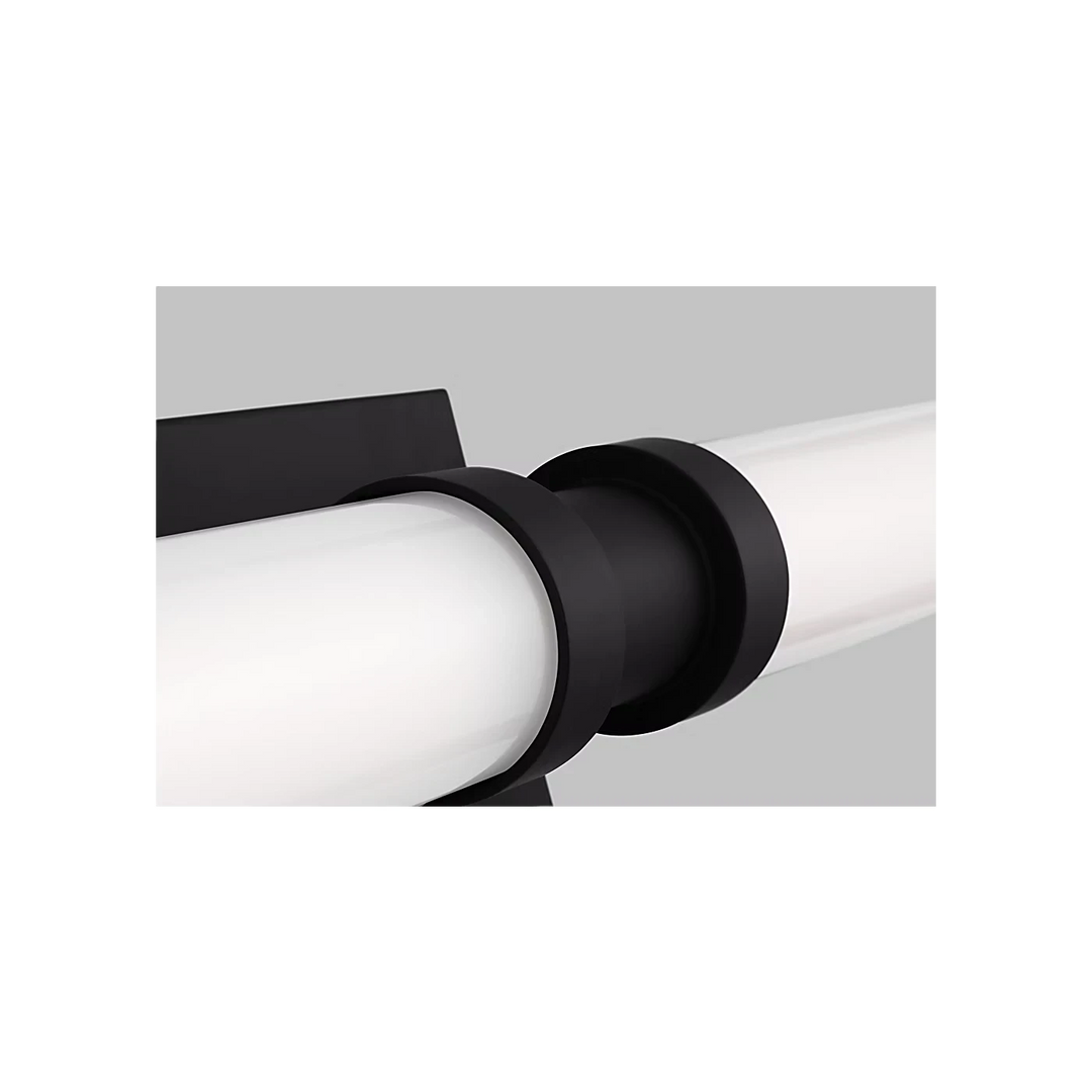 Applique murale Maison Olive LED au design tubulaire minimaliste avec structure en métal noir mat et diffuseur opalin