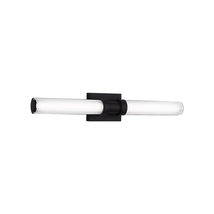 Applique murale Maison Olive LED moderne, structure en métal noir mat et diffuseur cylindrique en acrylique opalin.