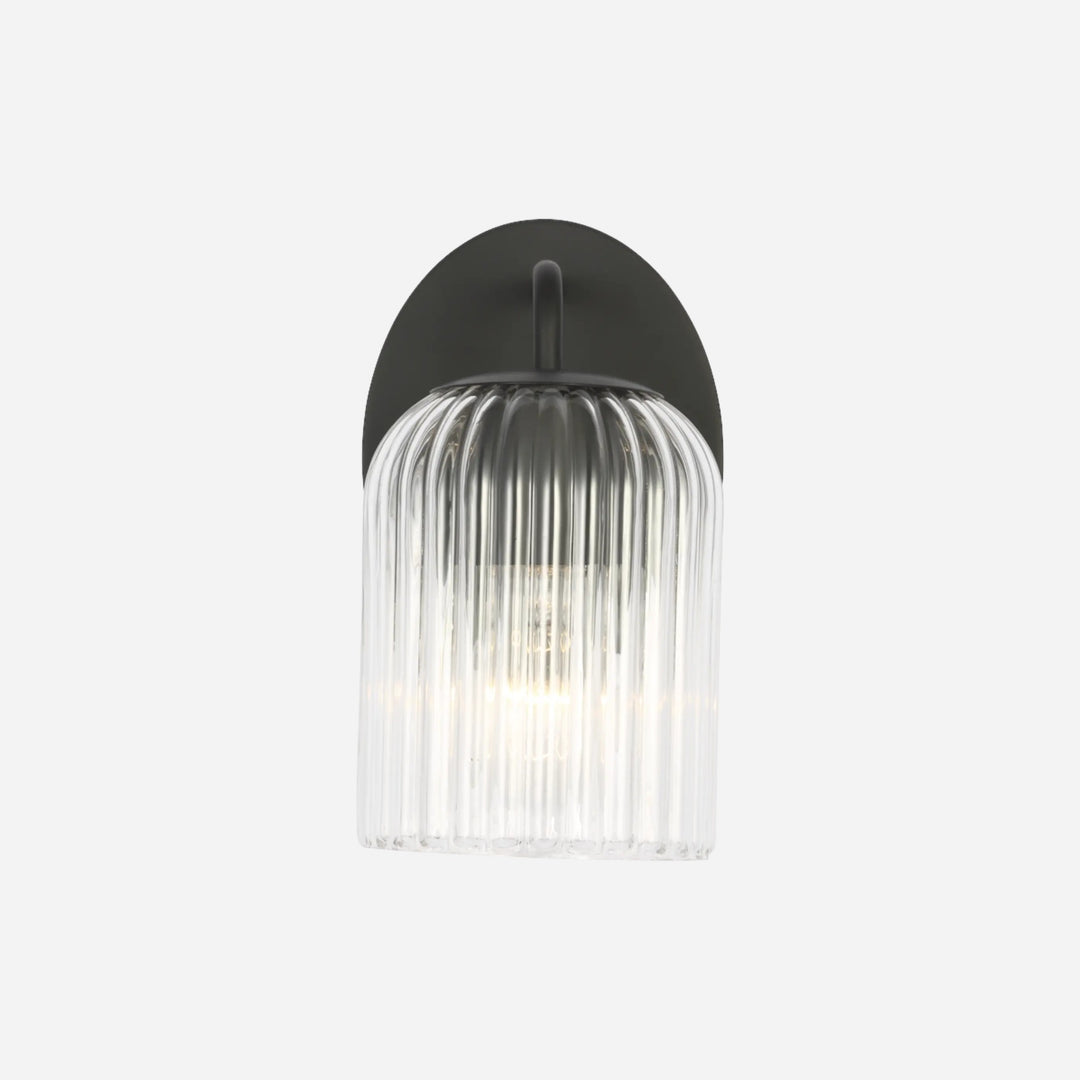 Applique murale Maison Olive EISELE avec abat-jour en verre cannelé transparent et support en métal noir mat