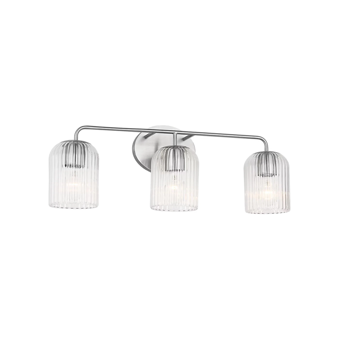 Maison Olive applique murale trois lampes en verre strié transparent et laiton brossé