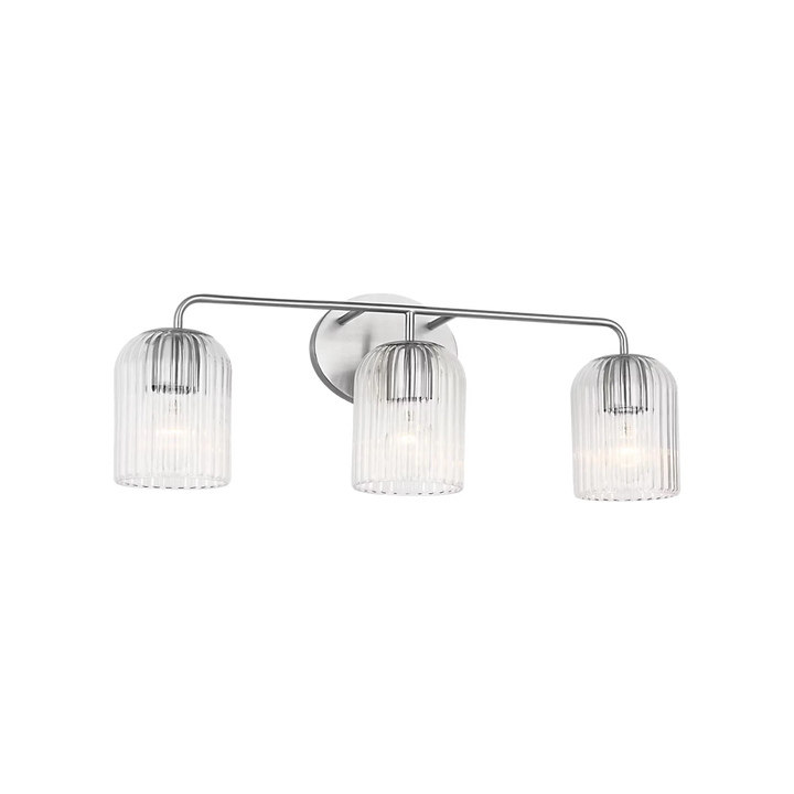 Maison Olive applique murale trois lampes en verre strié transparent et laiton brossé