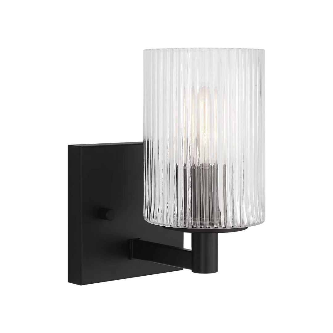 Maison Olive applique murale moderne en verre strié transparent et métal brossé noir