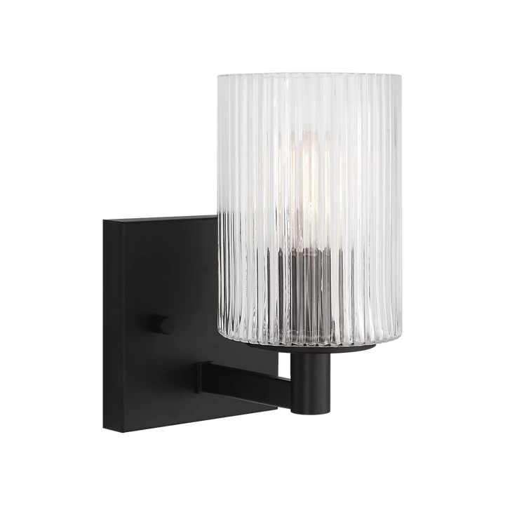 Maison Olive applique murale moderne en verre strié transparent et métal brossé noir