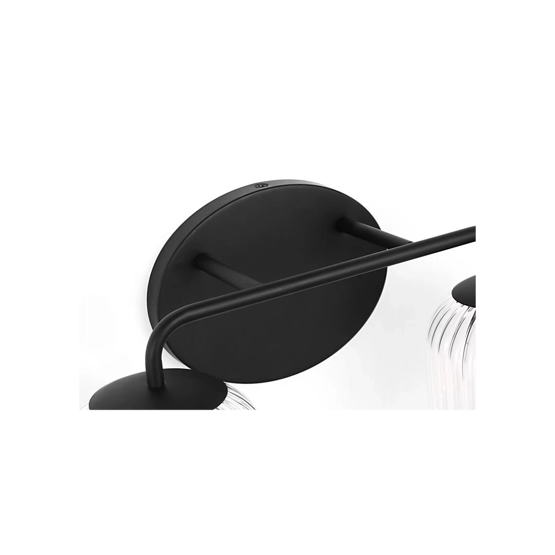 Applique murale Maison Olive double en métal noir et verre strié, éclairage d'ambiance moderne.