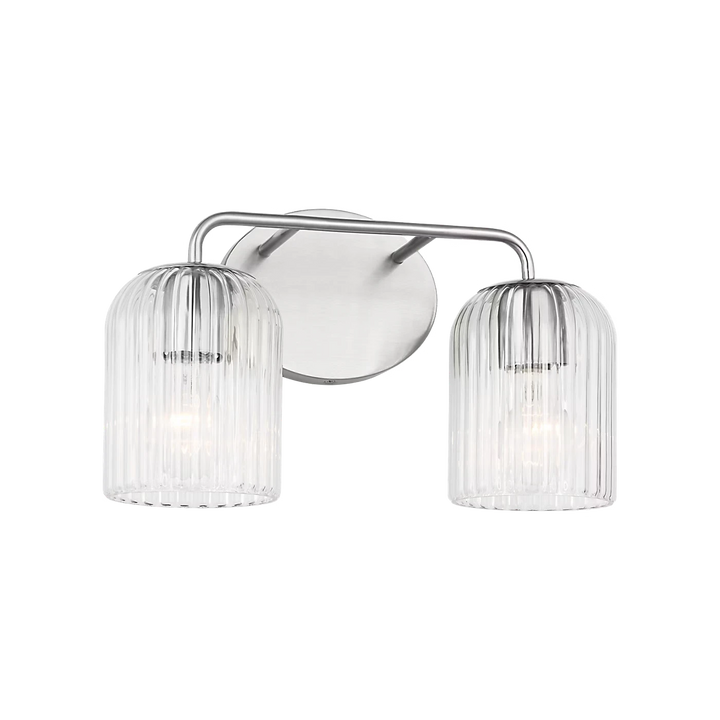 Applique murale double Maison Olive en métal brossé argenté et verre strié transparent, éclairage d'ambiance moderne.