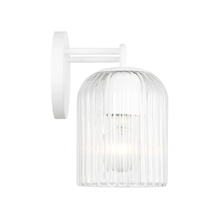Maison Olive applique murale double en verre strié blanc et métal brossé finition argentée