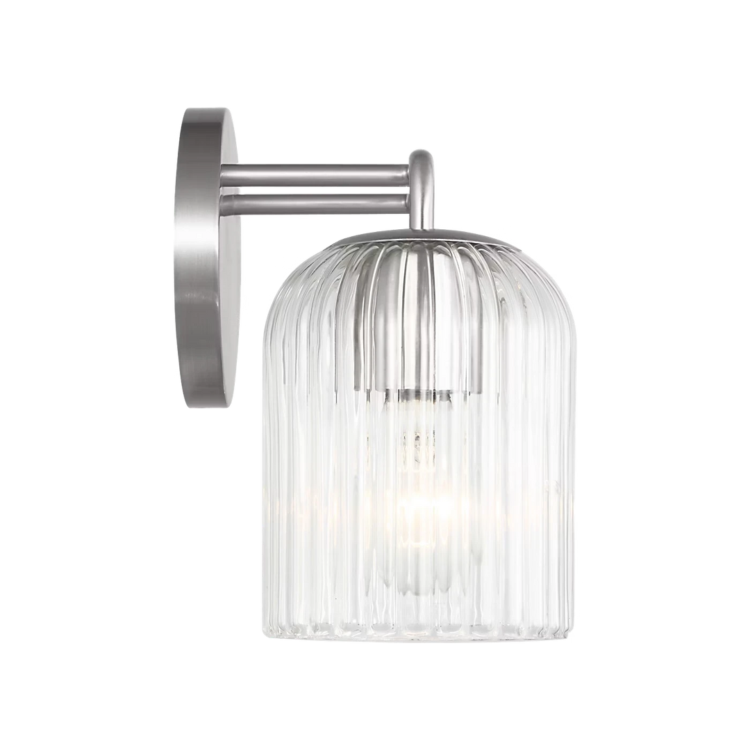 Maison Olive applique murale double en verre strié et métal brossé argenté, éclairage d'ambiance moderne.