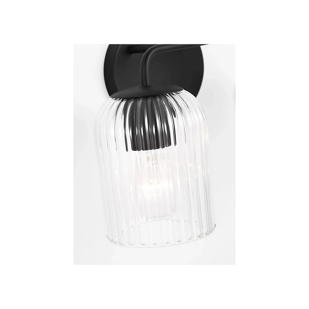 Maison Olive applique murale double en verre strié moderne, métal noir, éclairage d'ambiance