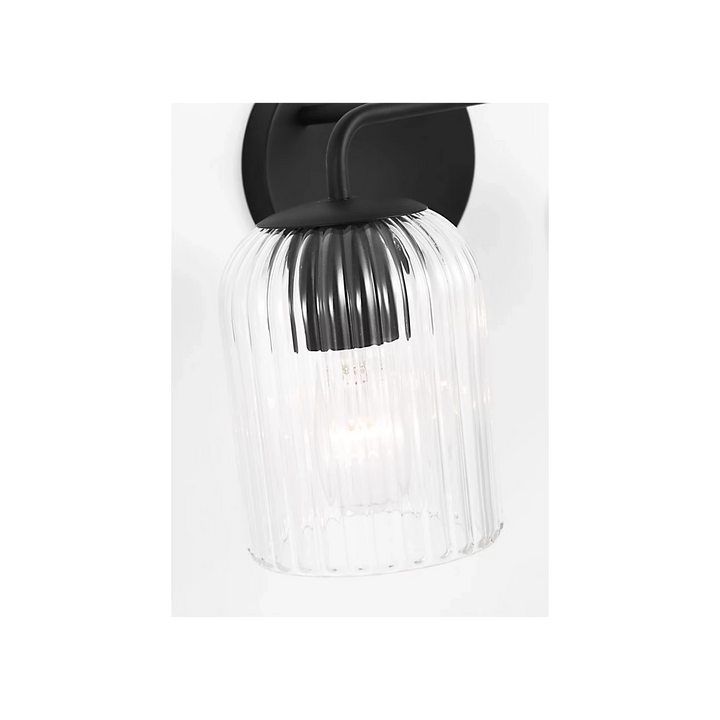 Maison Olive applique murale double en verre strié moderne, métal noir, éclairage d'ambiance