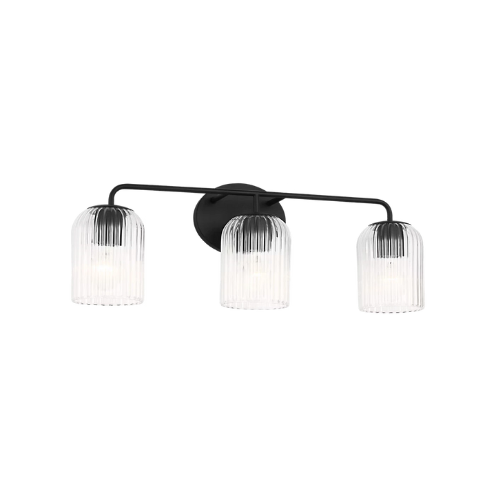 Applique murale Maison Olive noire avec 3 abat-jours cylindriques en verre strié transparent