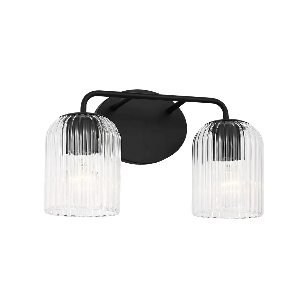 Maison Olive applique murale double en verre strié transparent et métal noir finition mate, design moderne.
