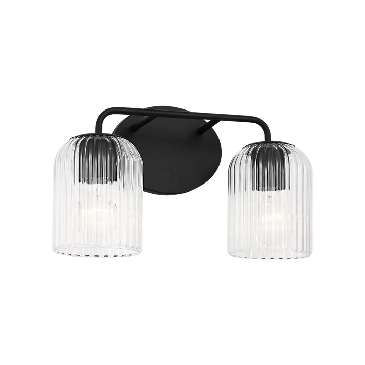Maison Olive applique murale double en verre strié transparent et métal noir finition mate, design moderne.