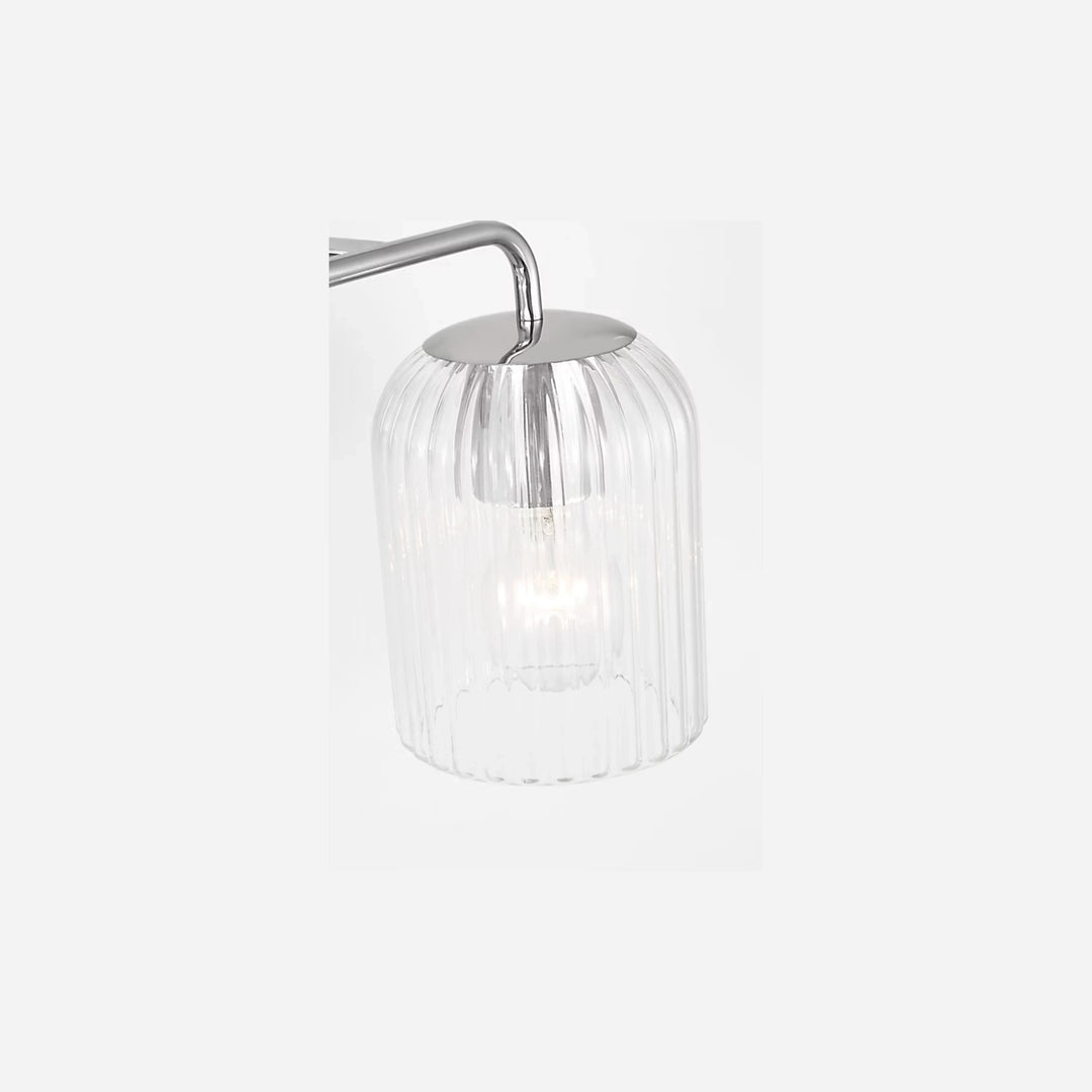 Applique murale double Eisele Maison Olive avec support en métal brossé et abat-jours en verre strié transparent