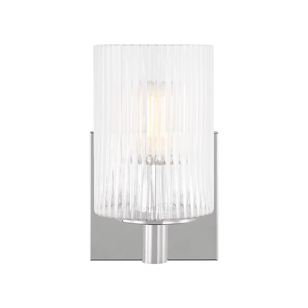Maison Olive applique murale moderne en verre strié transparent et métal brossé, éclairage d'ambiance