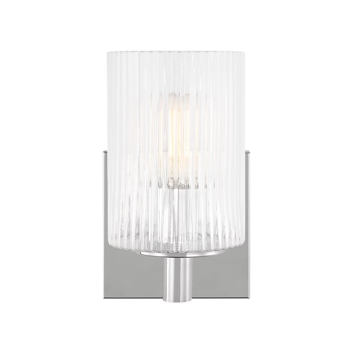 Maison Olive applique murale moderne en verre strié transparent et métal brossé, éclairage d'ambiance