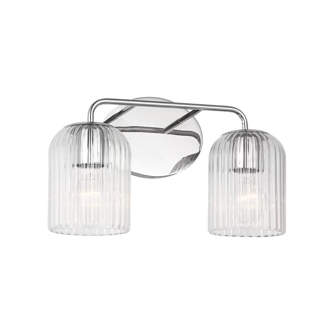 Maison Olive Applique murale double en verre strié et métal brossé argenté, éclairage d'ambiance moderne.