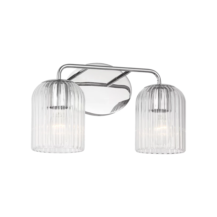 Maison Olive Applique murale double en verre strié et métal brossé argenté, éclairage d'ambiance moderne.