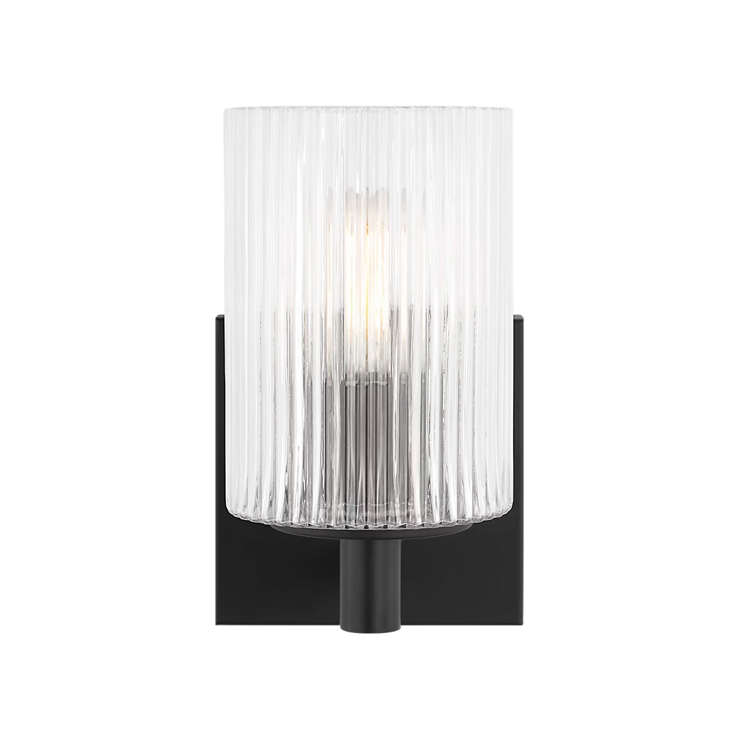 Maison Olive applique murale en verre strié transparent et métal brossé noir, éclairage d'ambiance