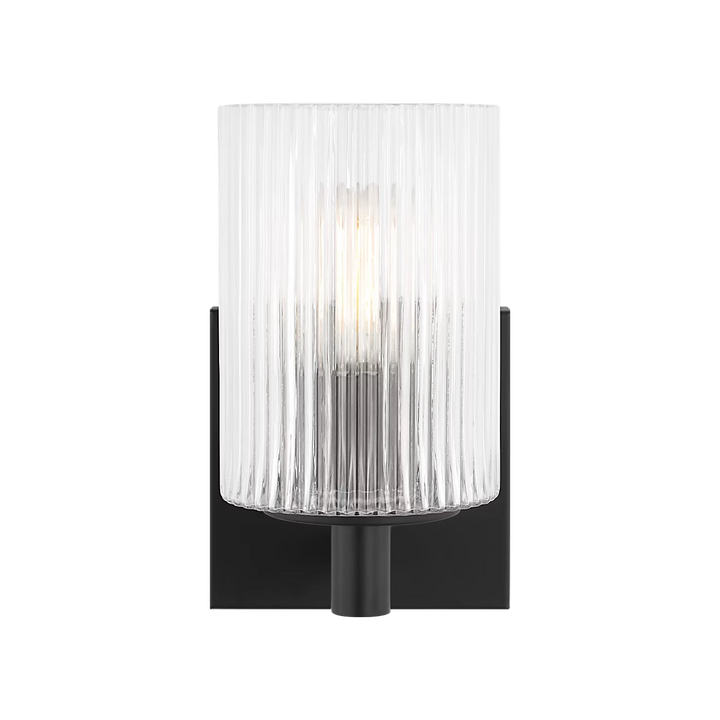 Maison Olive applique murale en verre strié transparent et métal brossé noir, éclairage d'ambiance