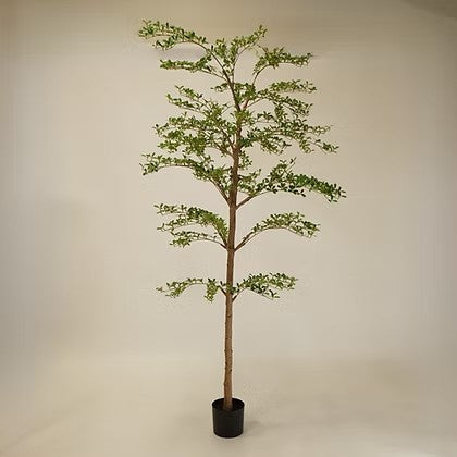 Arbre artificiel Maison Olive au feuillage vert fin et tronc texturé dans un pot noir pour décoration intérieure