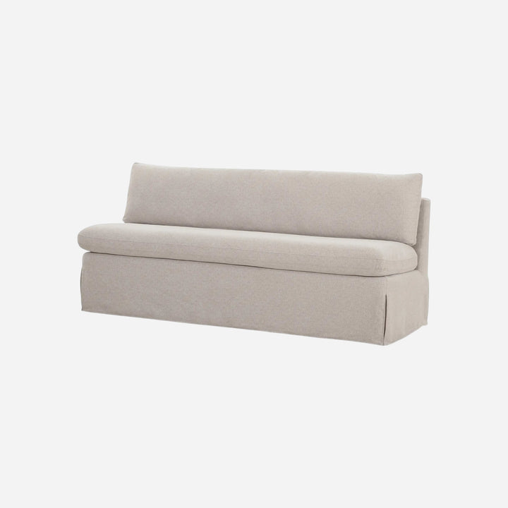 Banquette de salle à manger Maison Olive FABLE en tissu texturé beige avec finition à jupe au design intemporel