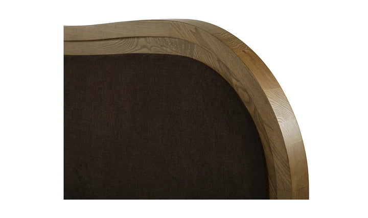 Tête de lit Maison Olive rembourrée en tissu brun avec cadre en bois massif aux courbes élégantes