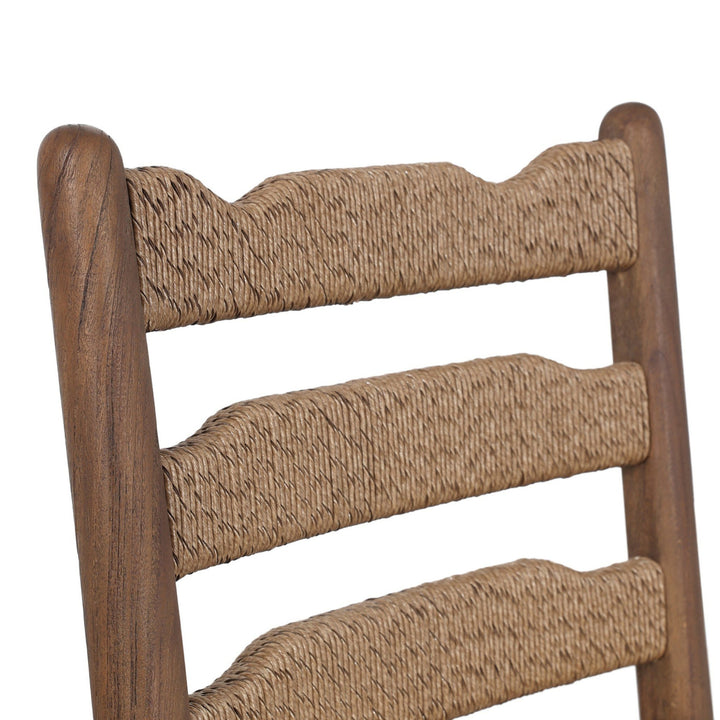 Maison Olive Chaise de salle à manger en bois de manguier et corde tressée, assise confortable, style bohème.