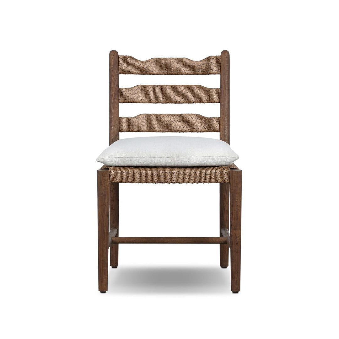 Maison Olive Chaise de salle à manger en bois de manguier et corde tressée avec coussin blanc
