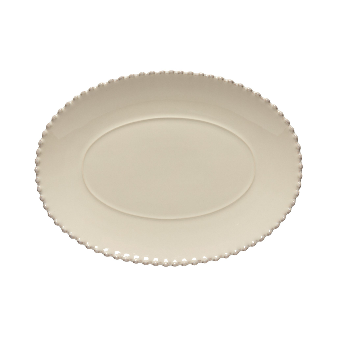 PEARL Plat de service ovale en grès – Crème – vue 1