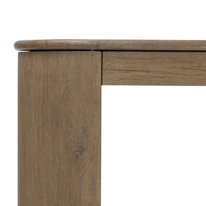 Console en bois de chêne clair Maison Olive avec étagère ouverte et tiroir, finition patinée, style bohème chic.
