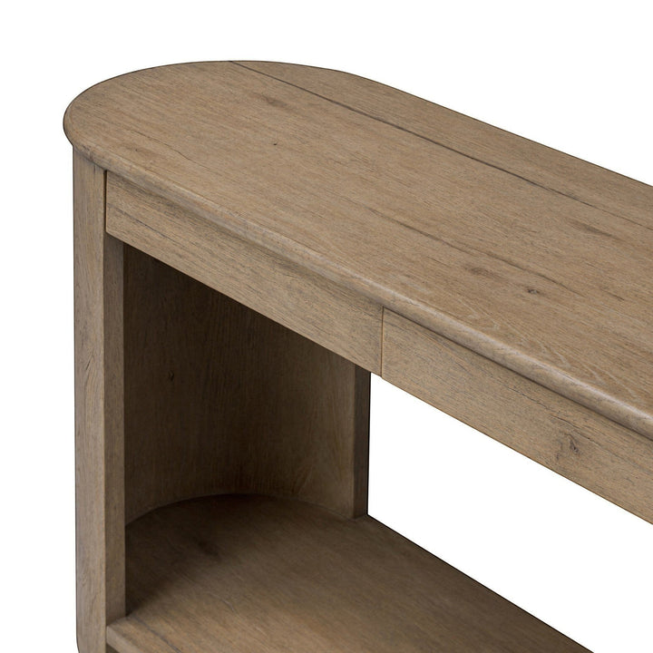 Console en bois de chêne clair Maison Olive avec étagère ouverte et tiroir de rangement. Style bohème chic.
