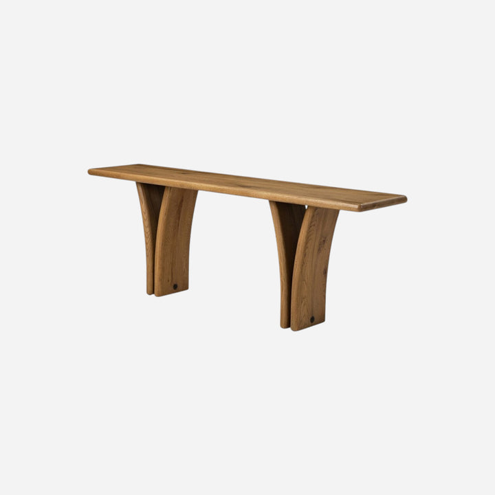 Console en bois de chêne naturel Maison Olive avec pieds sculpturaux uniques. Design organique et élégant.