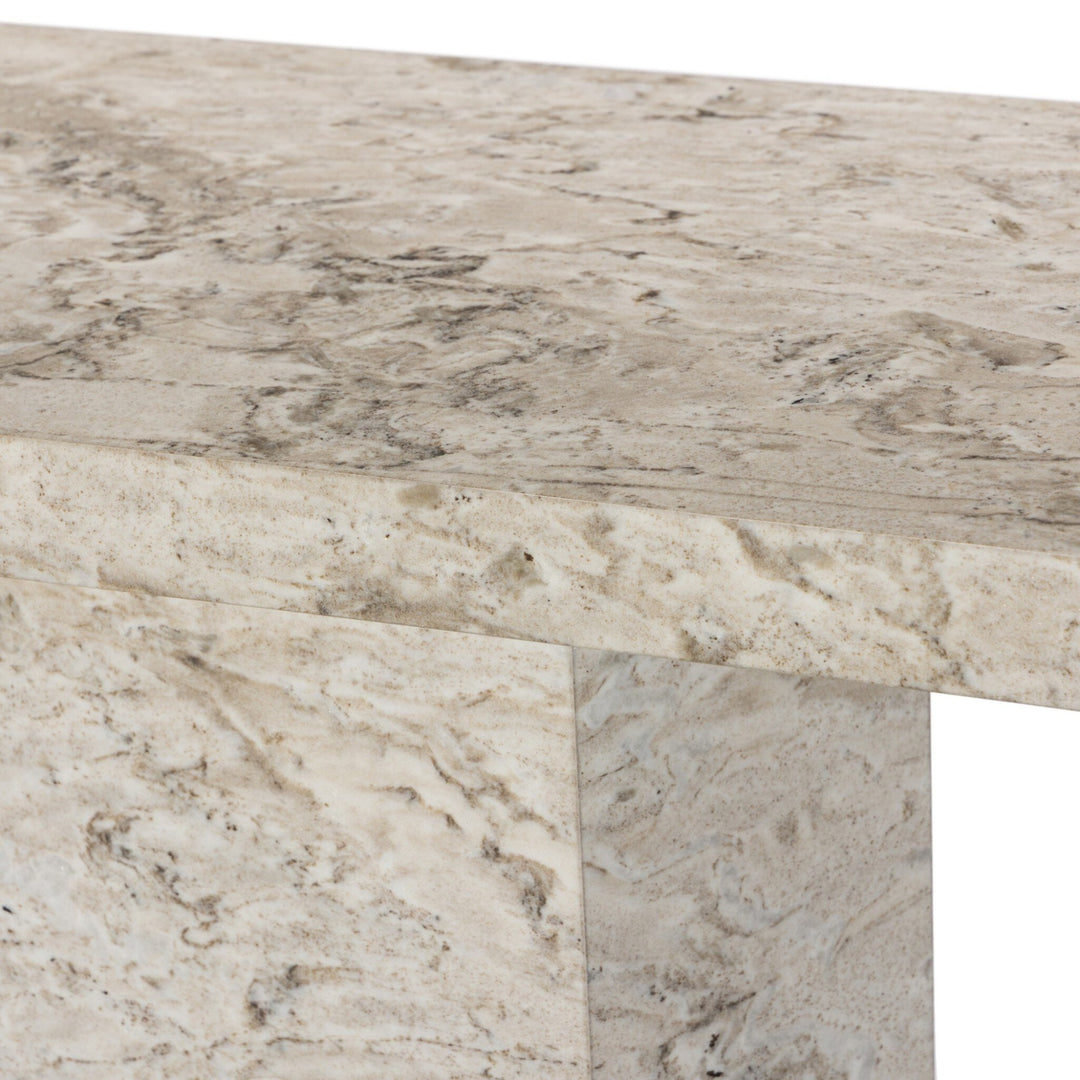 Console octogonale en marbre naturel beige et gris, piètement robuste, style luxueux par Maison Olive.