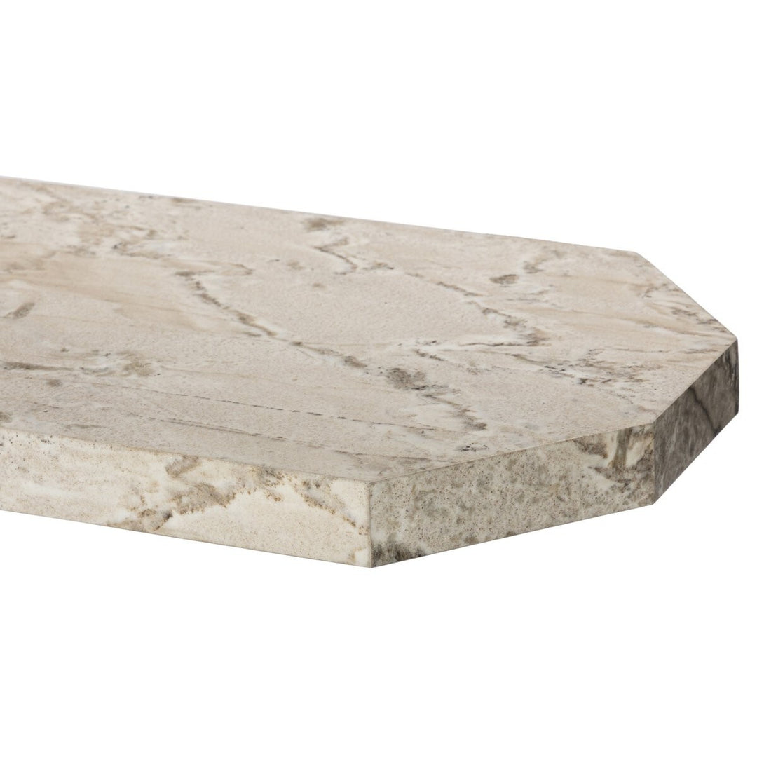 Console octogonale en marbre beige et gris veiné, finition polie, par Maison Olive.