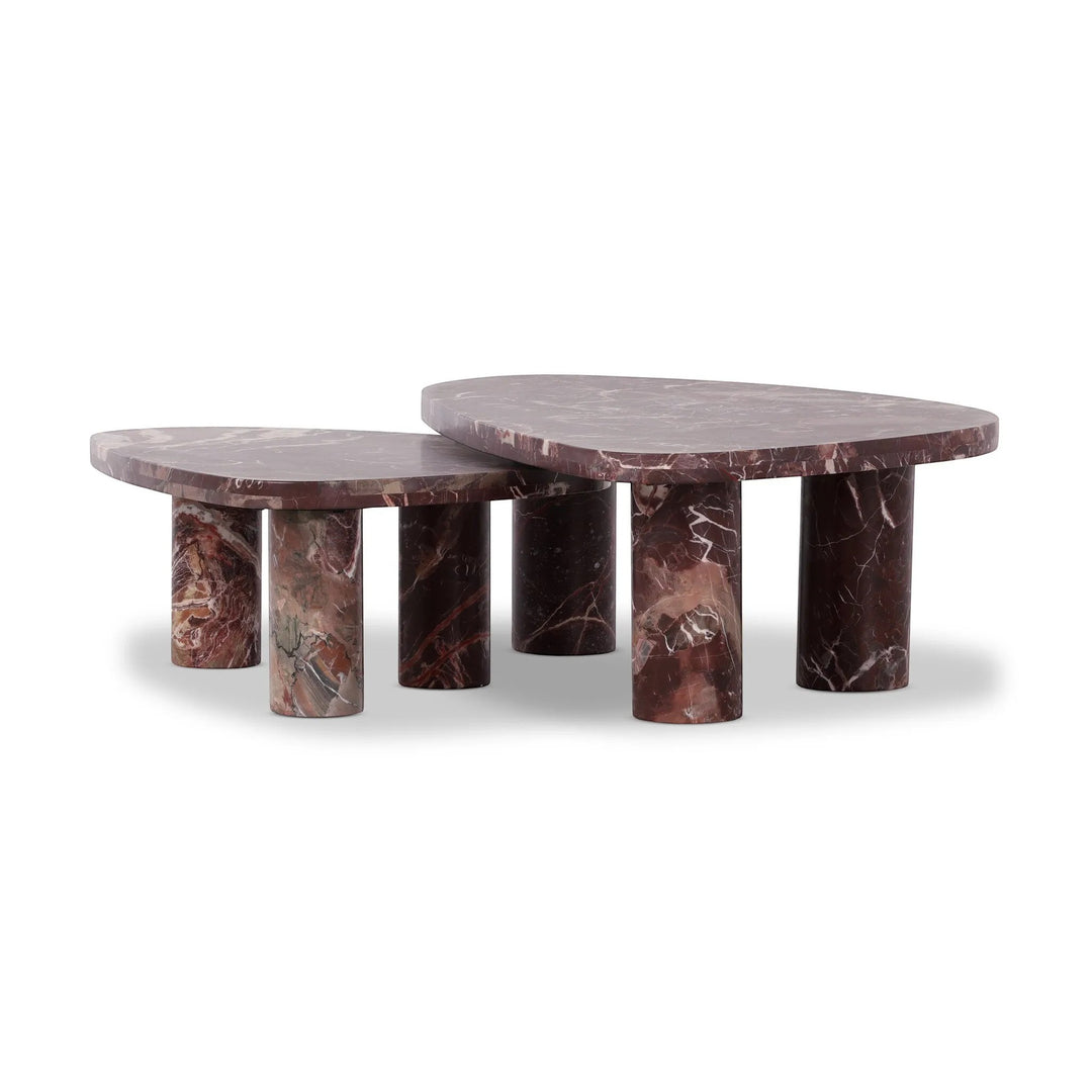 Maison Olive ZION ensemble de tables basses gigognes en marbre bordeaux avec pieds cylindriques
