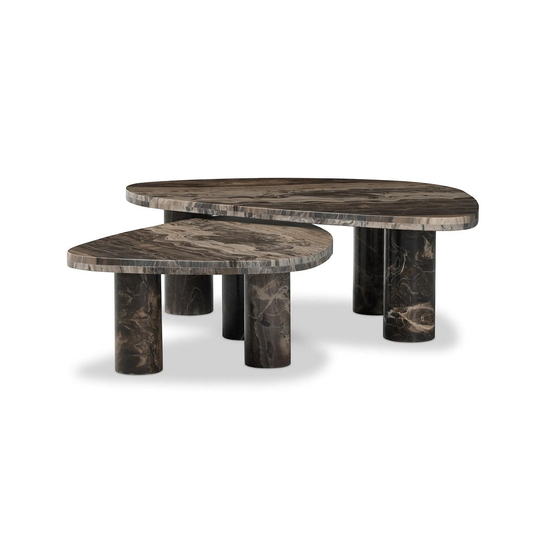 Ensemble de 2 tables basses gigognes Maison Olive en marbre marron et noir, design moderne