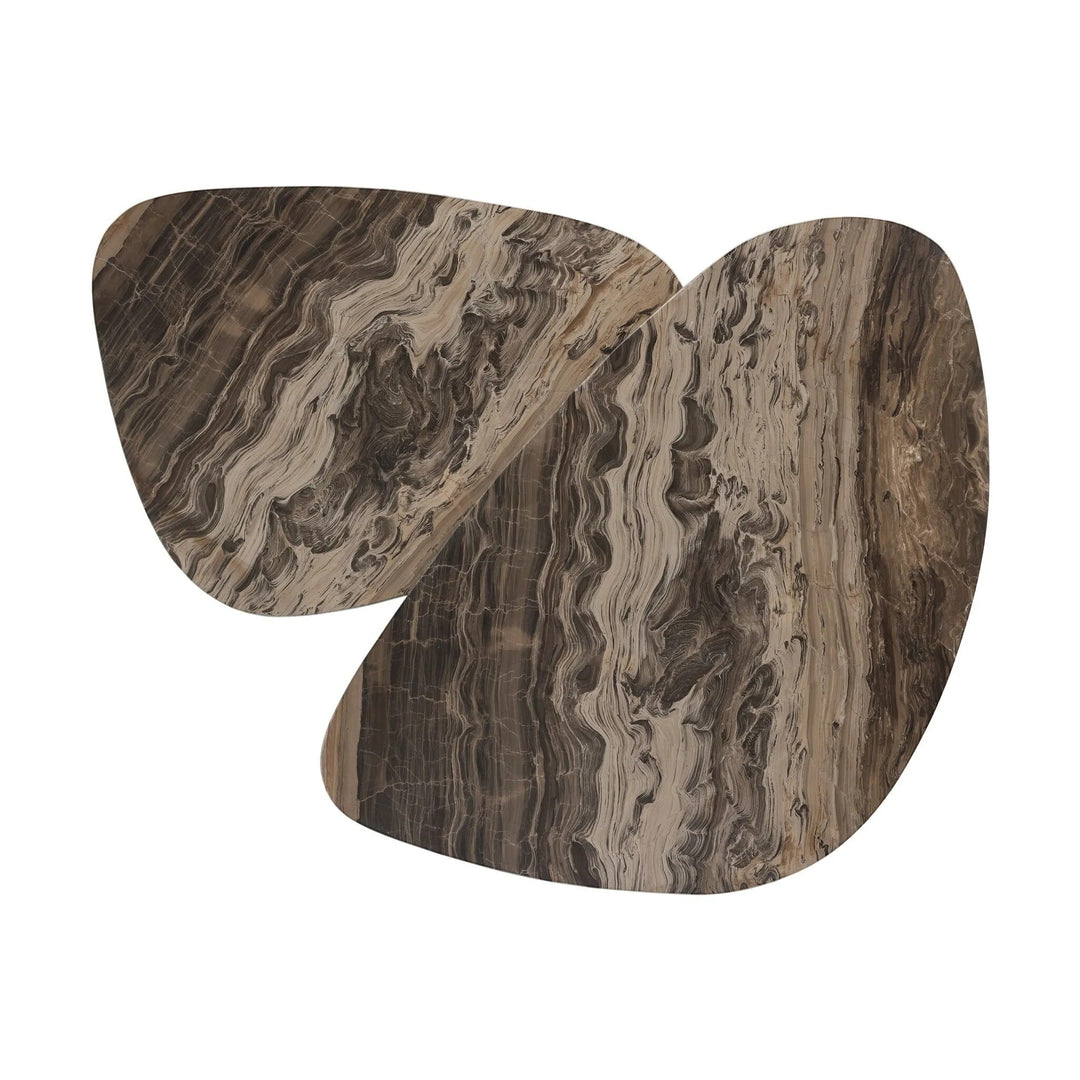 Maison Olive Ensemble de tables basses gigognes ZION en marbre marron et beige, design organique moderne.