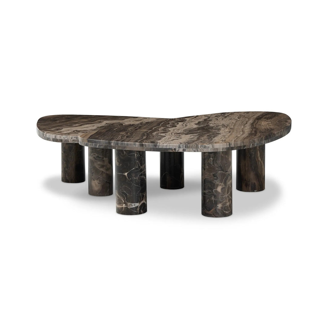 Ensemble de tables basses gigognes ZION en marbre marron et noir de Maison Olive, design organique