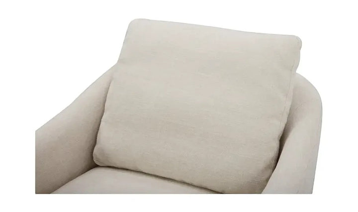 Fauteuil pivotant Maison Olive en tissu texturé taupe avec dossier enveloppant et design contemporain épuré